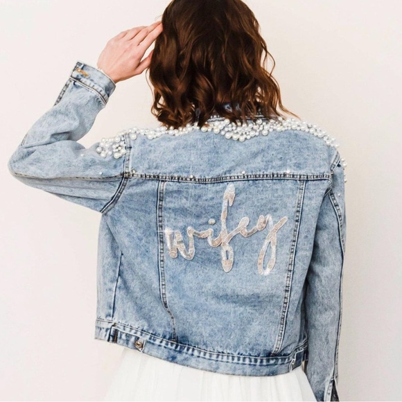 Something New Bridal Jackets & Blazers - Pearl Embellished Denim Wifey Jacket